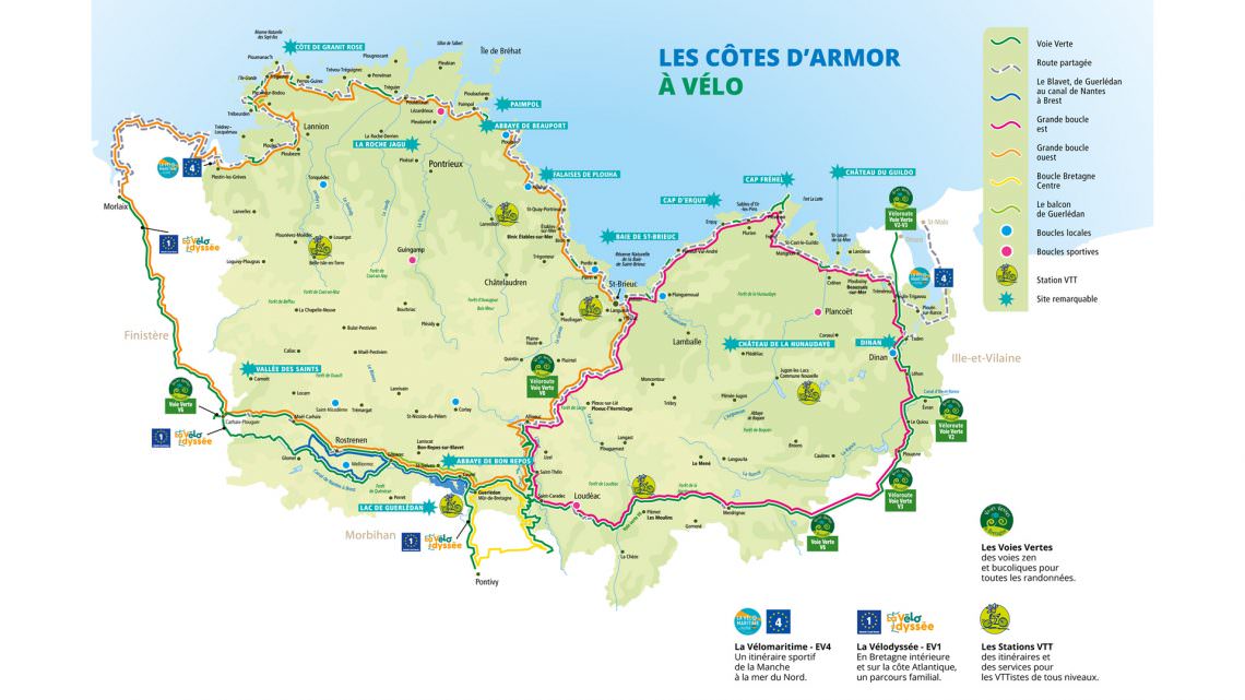 @CD22 Carte - les Côtes d'Armor à Vélo - les grands itinéraires