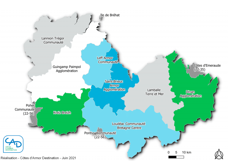 Carte des communautés de communes et d'agglomération des Côtes d'Armor