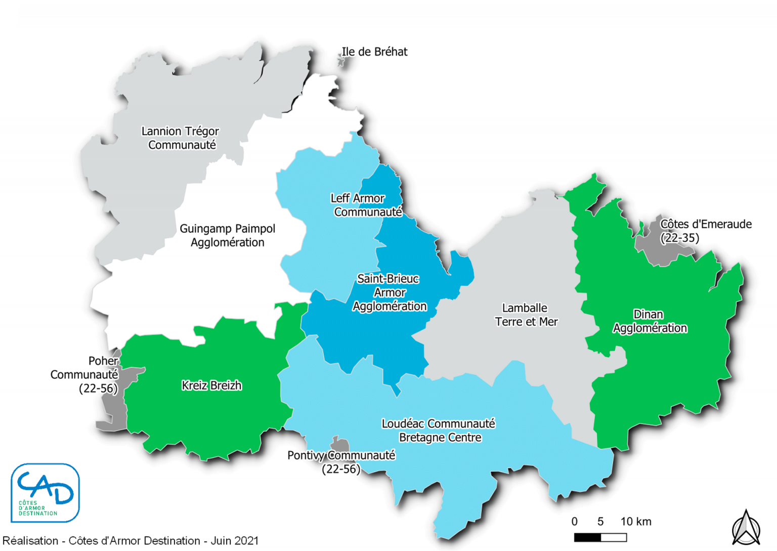 Carte des communautés de communes et d'agglomération des Côtes d'Armor