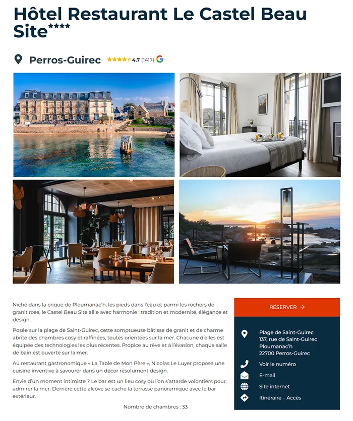 Fiche de présentation des établissements touristiques sur cotesdarmor.com